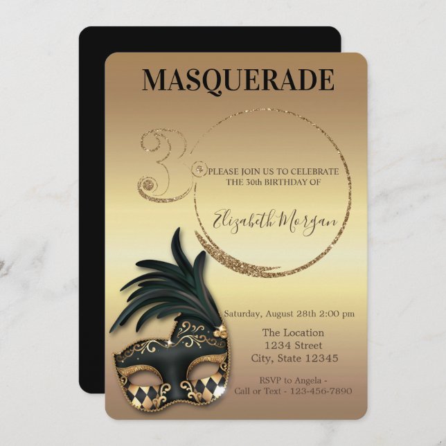 Masquerade Gold Glitter 30th Birthday   Invitation (Front/Back)