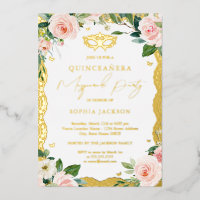Masquerade Gold Lace Blush Floral Quinceanera