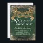 Masquerade Green Gold Glitter Dust Birthday Party Invitation<br><div class="desc">Modern Glam Masquerade Emerald Green Gold Glitter Sparkle Dust Birthday Party Invitation</div>