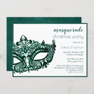 Masquerade Green Mask   Mardi Gras Theme Christmas Invitation