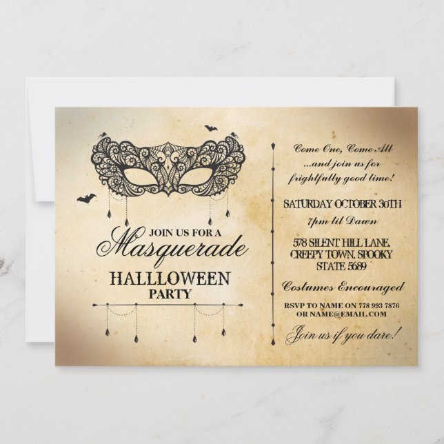 Masquerade Halloween Party Invite Gothic Mask Ball (Front)