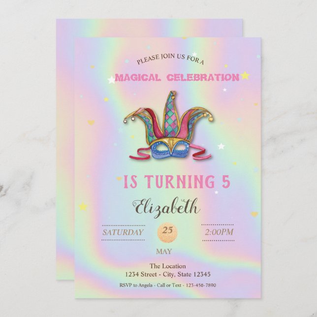 Masquerade Holographic Birthday Invitation (Front/Back)