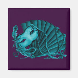 Masquerade in Teal on purple Magnet
