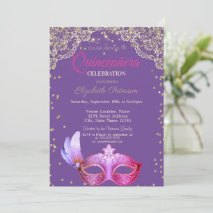 Masquerade, Lace, Diamonds Quinceañera  Invitation