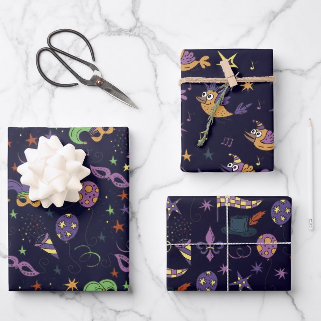 Masquerade Mardi Gras Wrapping Paper Sheets (Front)