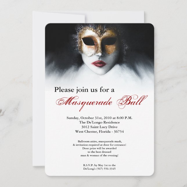 Masquerade Mask Ball Costume Halloween Invitation (Front)