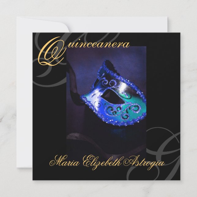 Masquerade Mask BLue Quinceanera Party Invitation (Front)