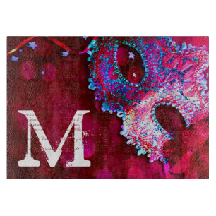 Masquerade Mask Costu Monogram Glass Cutting Board