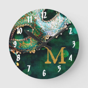 Masquerade Mask Costum Monogram Initial Wall Clock
