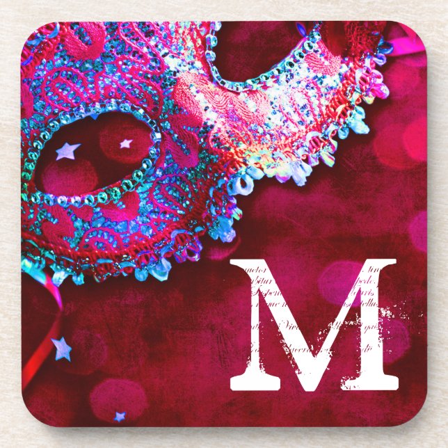 Masquerade Mask Costume Hal Monogram Drink Coaster (Front)