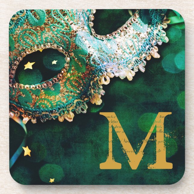 Masquerade Mask Costume Hal Monogram Drink Coaster (Front)