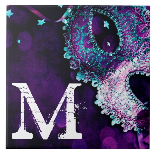 Masquerade Mask Costume Hall Monogram Display Tile (Front)