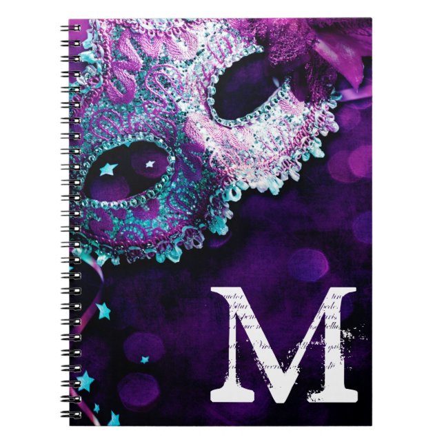 Masquerade Mask Costume Monogram Initial Note Book (Front)