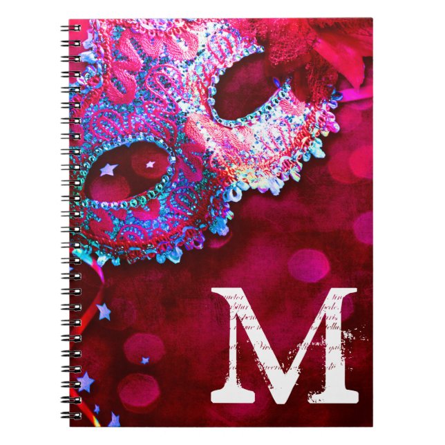 Masquerade Mask Costume Monogram Initial Note Book (Front)