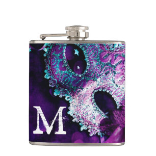 Masquerade Mask Costume Monogram Whiskey Flask