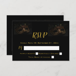 Masquerade Mask Elegant Black & Gold RSVP Card