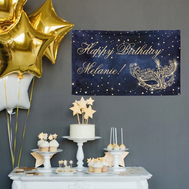 Masquerade mask elegant chic gold glitter sparkles banner (Masquerade mask elegant chic gold glitter sparkles banner navy blue)