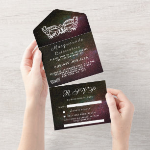Masquerade Mask Galaxy Sky Stars Quinceanera All In One Invitation