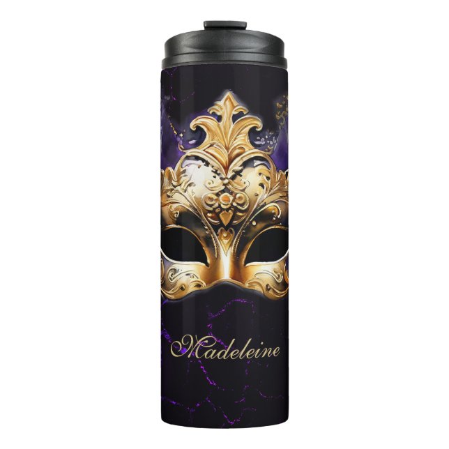 Masquerade Mask Gold Purple Dramatic Name Gift Thermal Tumbler (Front)