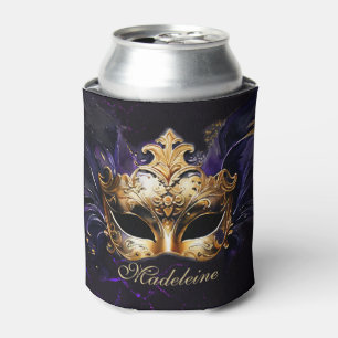 Masquerade Mask Gold Purple Dramatic Name Keepsake Can Cooler