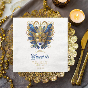 Masquerade Mask Motif Blue Gold White ID1032 Napkin