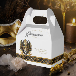 Masquerade Mask Motif Harlequin Black Gold ID1031 Favour Box