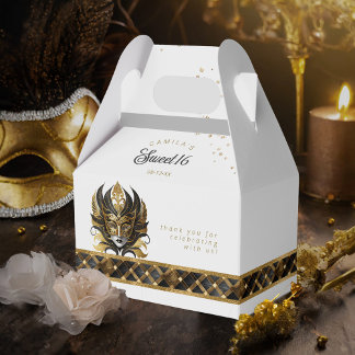 Masquerade Mask Motif Harlequin Black Gold ID1032 Favour Box