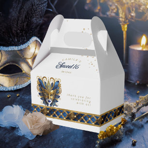 Masquerade Mask Motif Harlequin Blue Gold ID1032 Favour Box