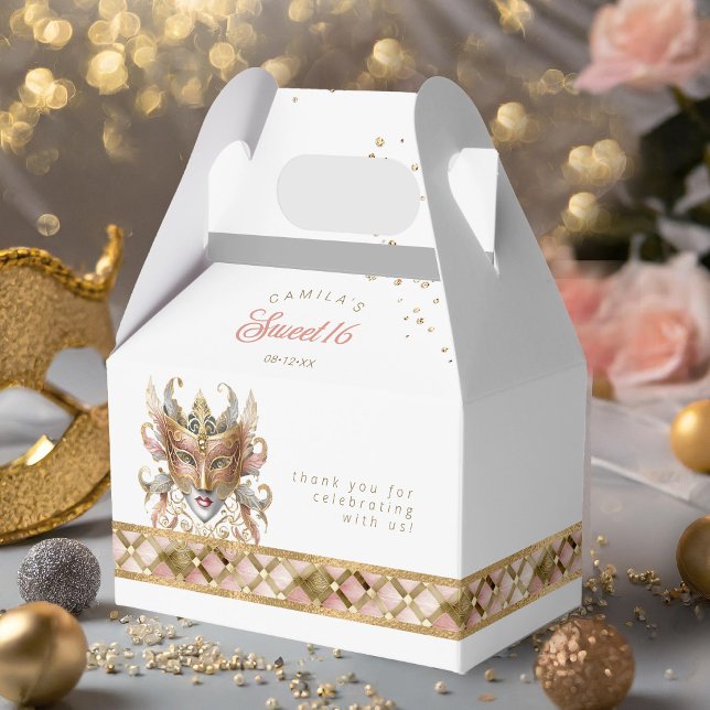 Masquerade Mask Motif Harlequin Rose Gold ID1032 Favour Box (Creator Uploaded)