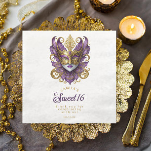 Masquerade Mask Motif Purple Gold White ID1032 Napkin