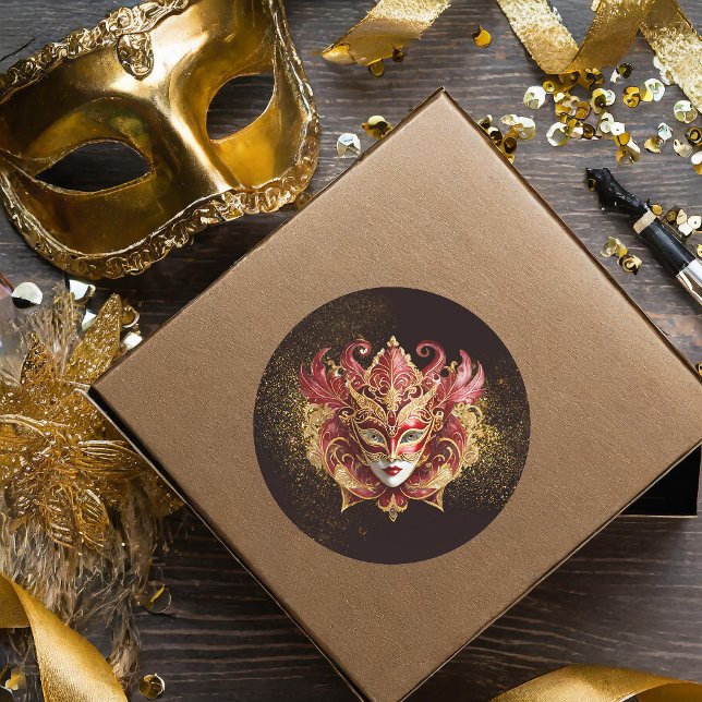 Masquerade Mask Motif Red Gold ID1031 Classic Round Sticker (Creator Uploaded)