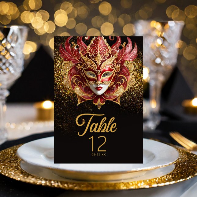 Masquerade Mask Motif Red Gold ID1031 Table Number (Creator Uploaded)