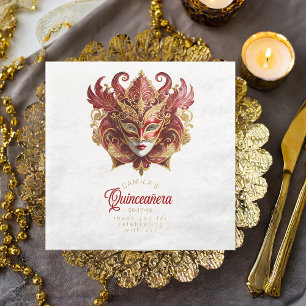 Masquerade Mask Motif Red Gold White ID1031 Napkin