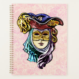  Masquerade Mask on Dusty Pink Brocade Pattern Planner