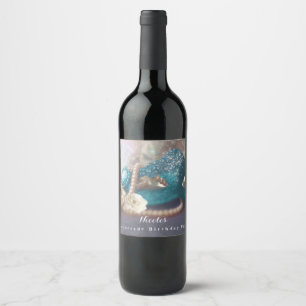 Masquerade Mask & Pearls Rainbow Party Wine Labels