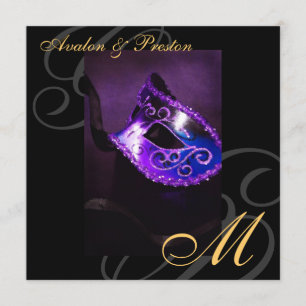 Masquerade Mask Purple Swirl Wedding Invitation