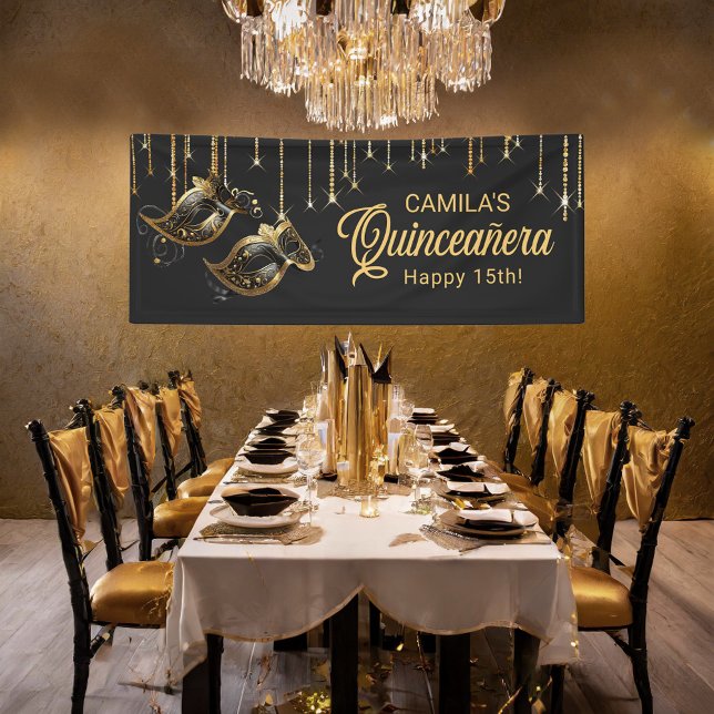Masquerade Mask Quinceañera Black Gold ID1031 Banner (Creator Uploaded)
