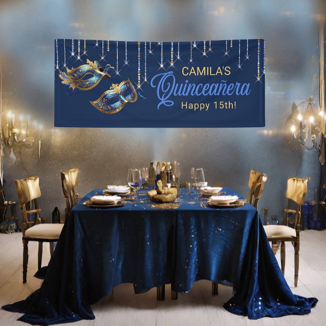 Masquerade Mask Quinceañera Blue Gold ID1031 Banner (Creator Uploaded)