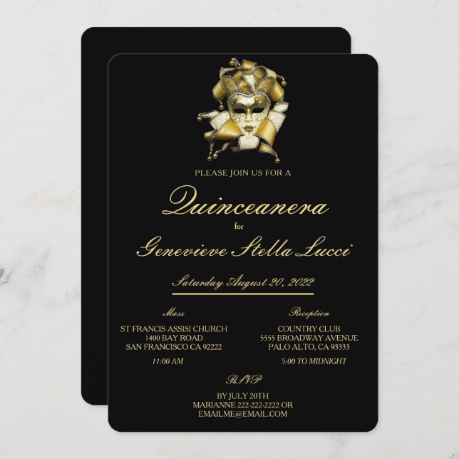 Masquerade Mask Quinceañera Party Invitation (Front/Back)