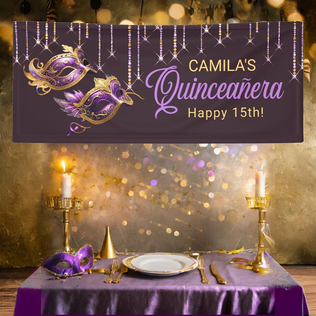 Masquerade Mask Quinceañera Purple Gold ID1031 Banner (Creator Uploaded)