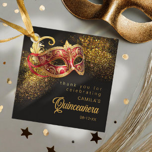 Masquerade Mask Quinceanera Red Gold ID1031 Favour Tags