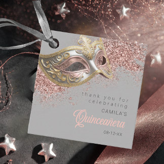 Masquerade Mask Quinceanera Rose Gold ID1031 Favour Tags