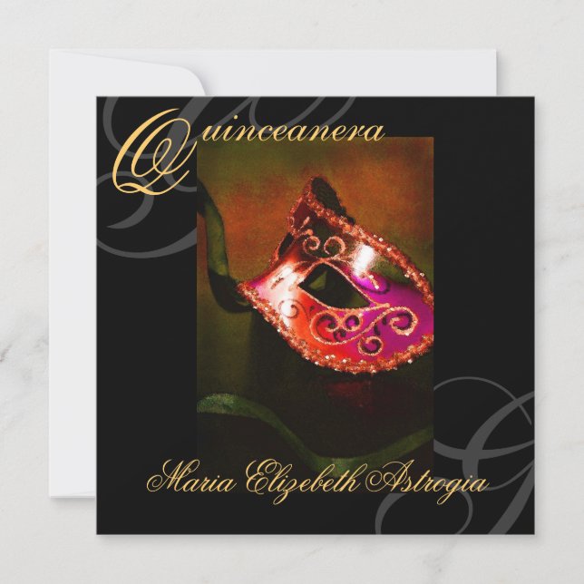 Masquerade Mask Red Quinceanera Party Invitation (Front)