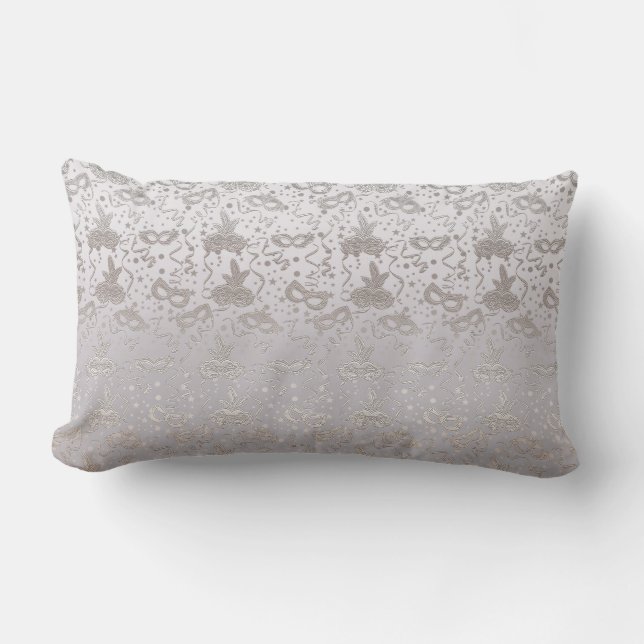 Masquerade Mask Silver and Grey Pattern Lumbar Cushion (Front)
