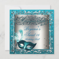 Masquerade Mask Silver & Aqua Teal Birthday Party