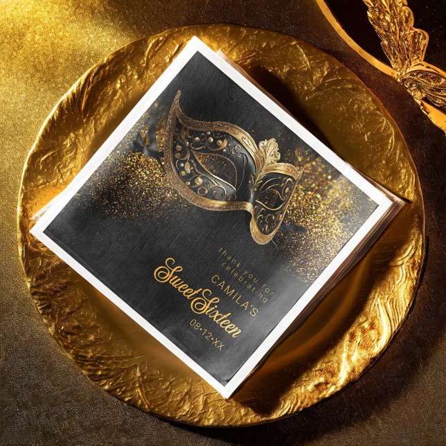 Masquerade Mask Sweet 16 Black Gold ID1032 Napkin (Creator Uploaded)