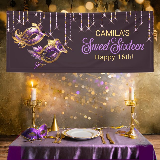 Masquerade Mask Sweet 16 Purple Gold ID1032 Banner (Creator Uploaded)