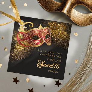 Masquerade Mask Sweet 16 Red Gold ID1032 Favour Tags