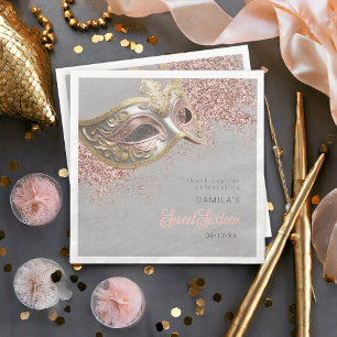 Masquerade Mask Sweet 16 Rose Gold ID1032 Napkin