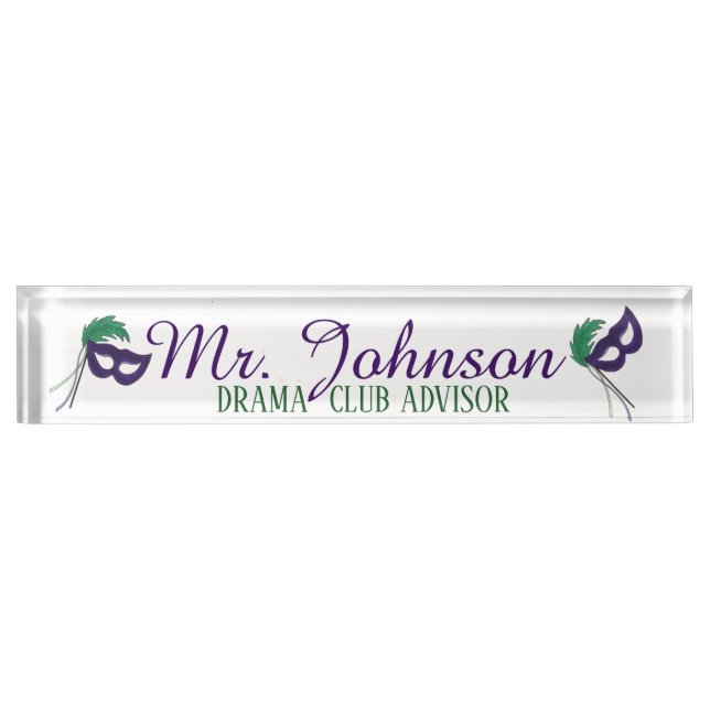 Masquerade Mask Thespian Drama Club Teacher Nameplate (Front)